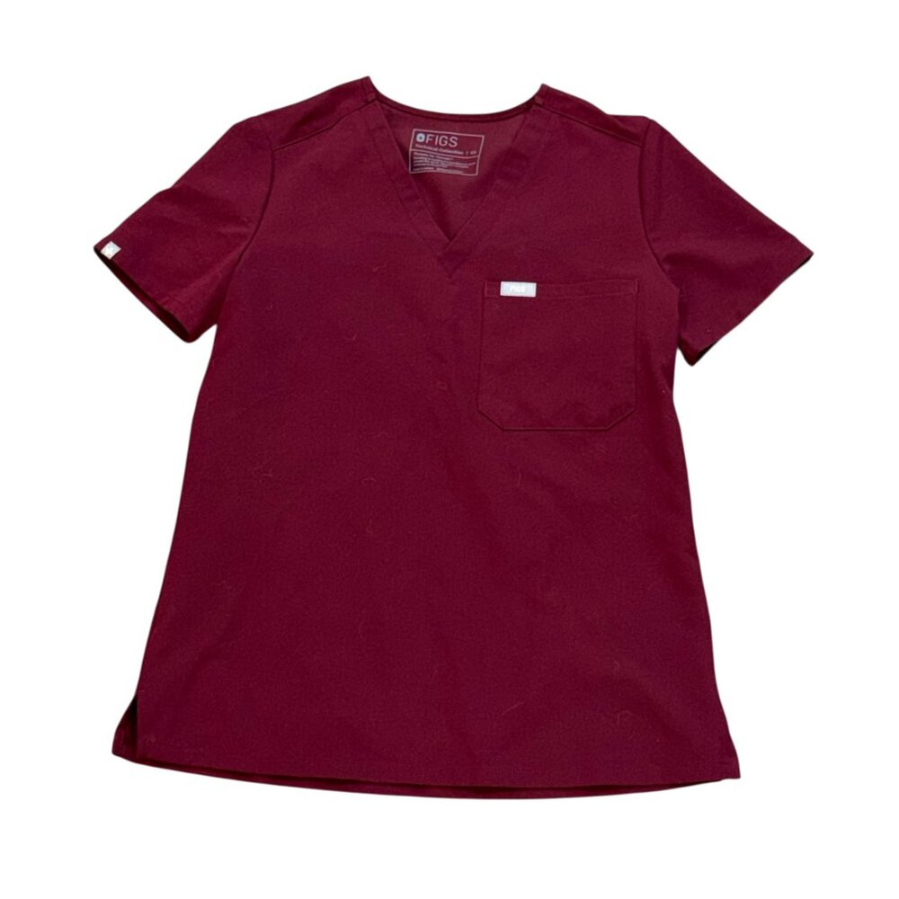 FIGS Catarina One Pocket Scrub Top Burgundy XS Healthcare Nurse Hospital Uniform